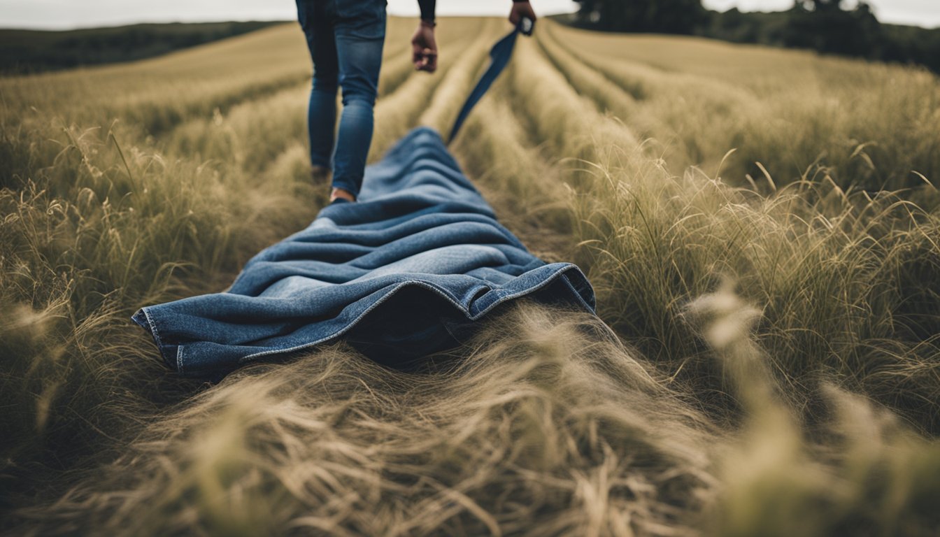 A denim fabric being dragged across rough terrain while a field fabric withstands heavy abrasion