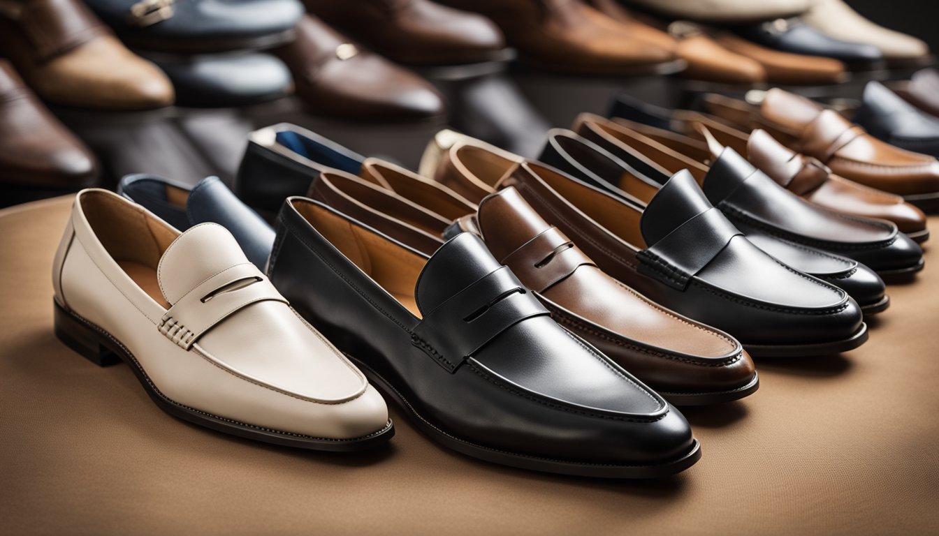 A pair of formal and casual loafers side by side, with the formal pair in a polished leather material and the casual pair in a more relaxed suede or canvas material